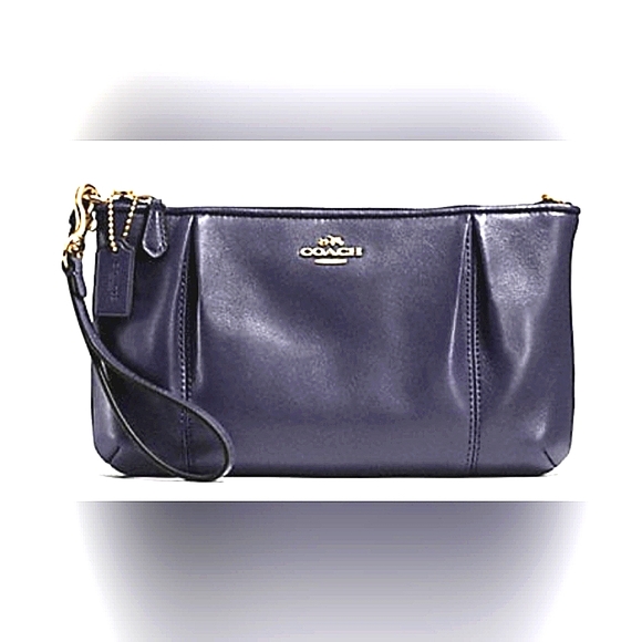 Coach Handbags - 💙COACH Colette Pleated Smooth Leather Zip Top Wristlet in Midnight Blue ✨️NWOT